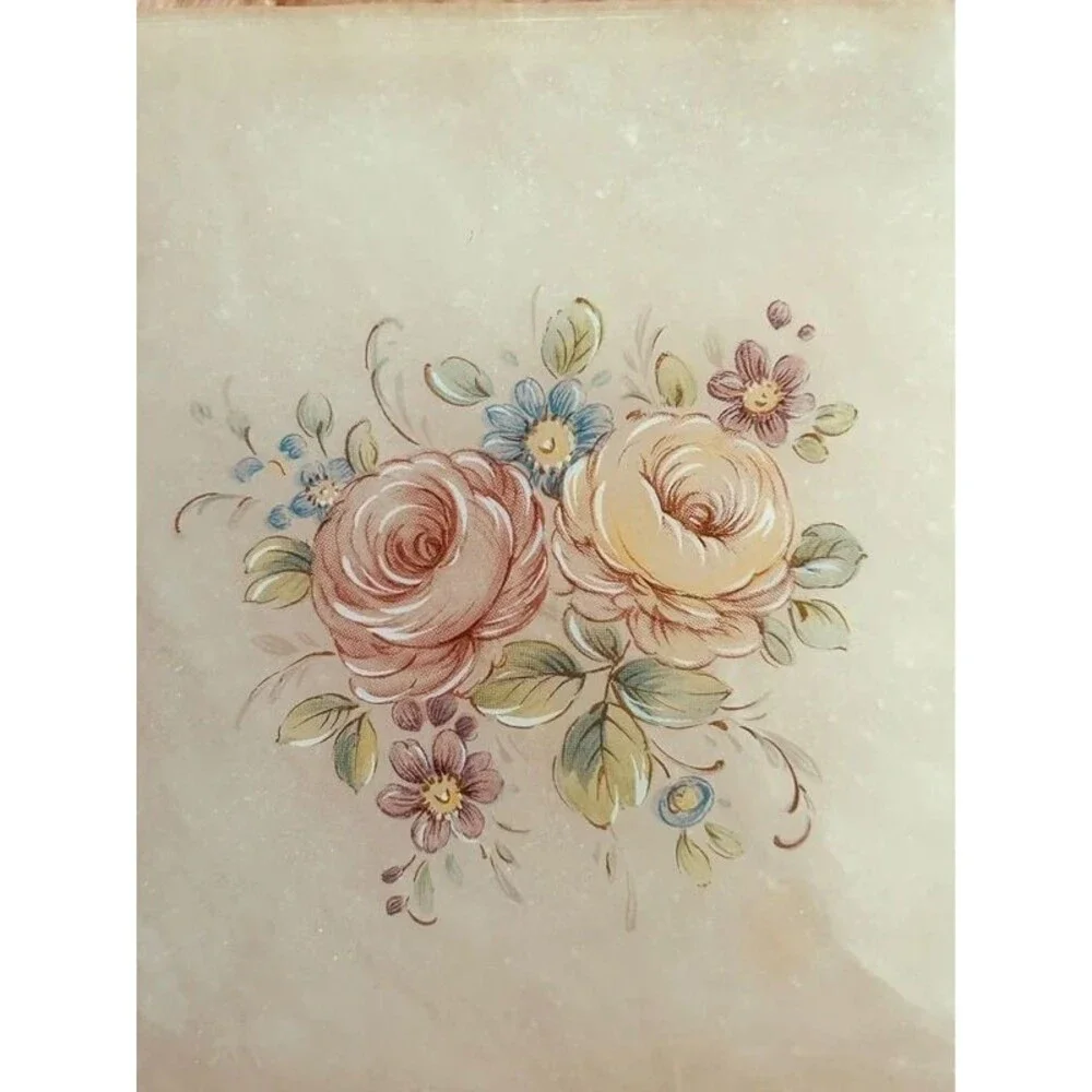 Vintage Italian Handpainted Rose Motif Alabaster Hinged Trinket Box Italy